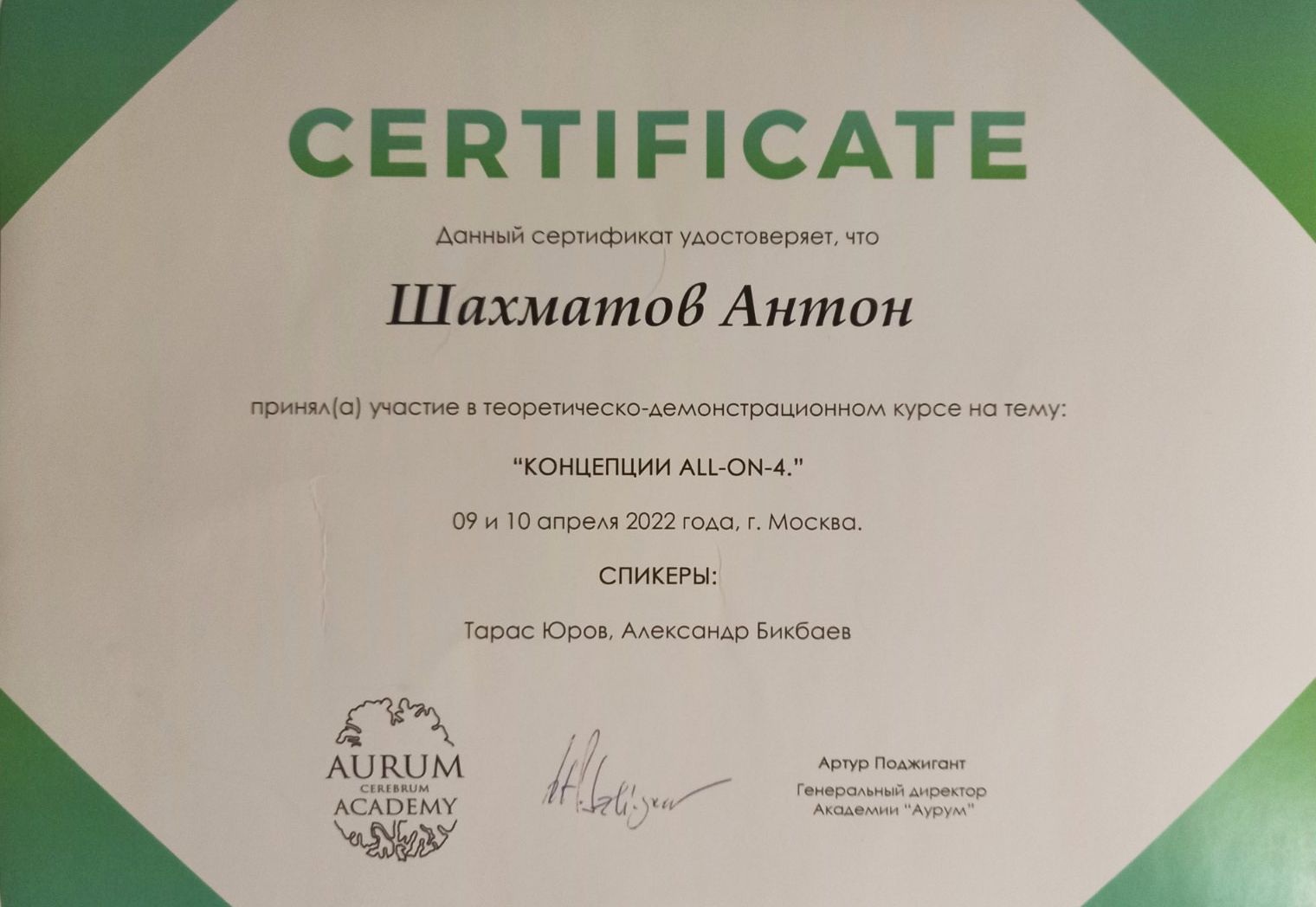 Документ об образовании: Шахматов Антон Павлович